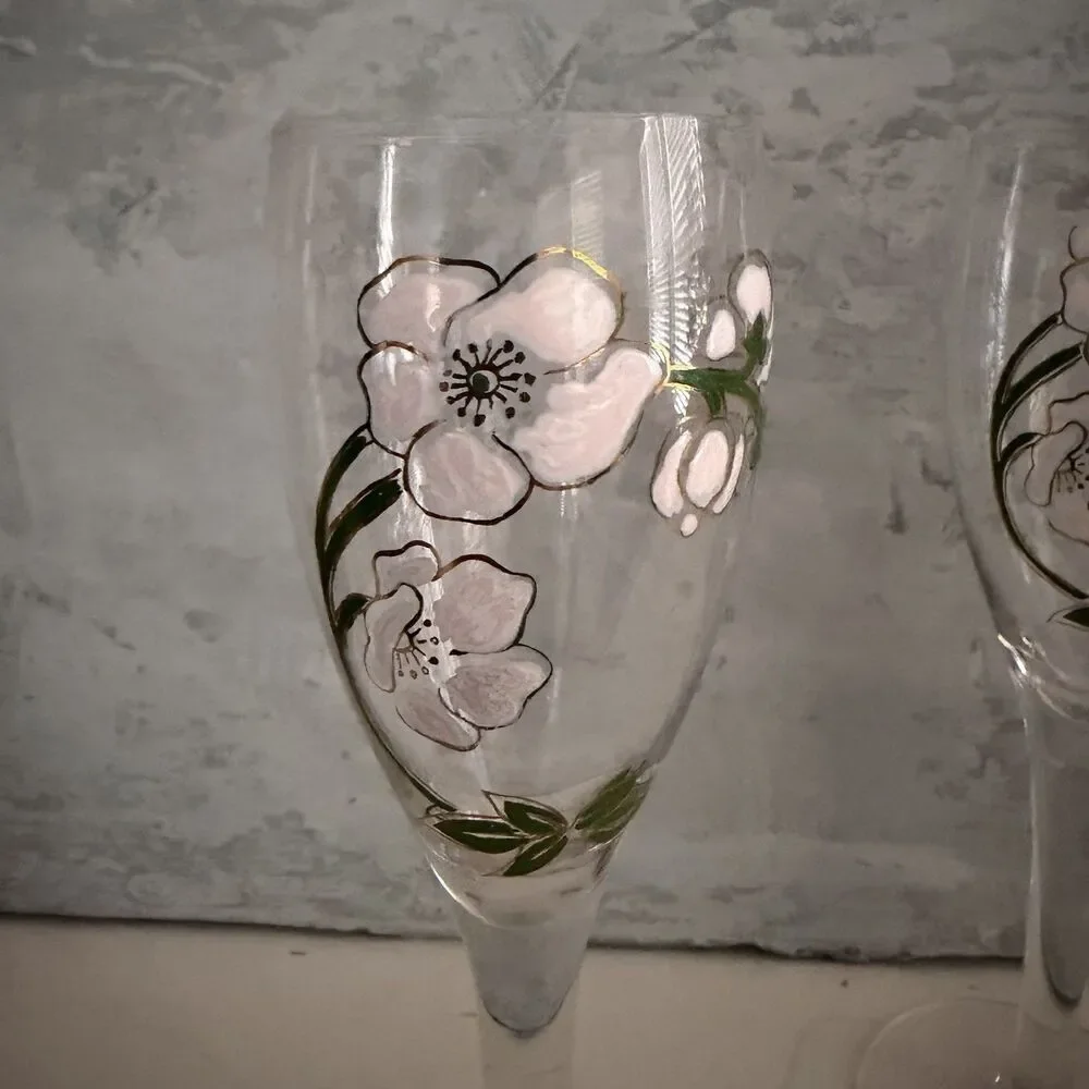 PERRIER JOUET CRYSTAL CHAMPAGNE GOBLETS LIGHT PINK FLORAL 7.5” 4 OZ  Set Of 3